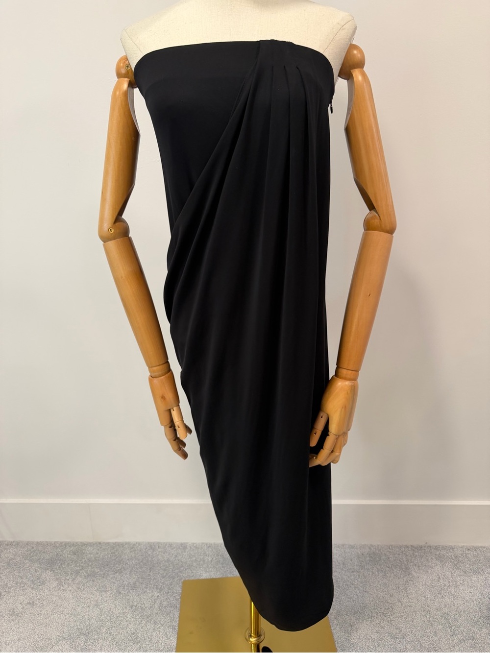 Talbots Black Strapless Draped Midi Dress